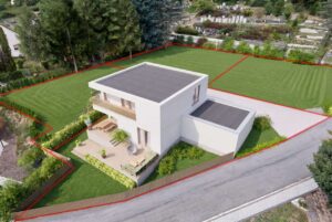 Visualisierung Modern_Flachdach/ Zufahrt